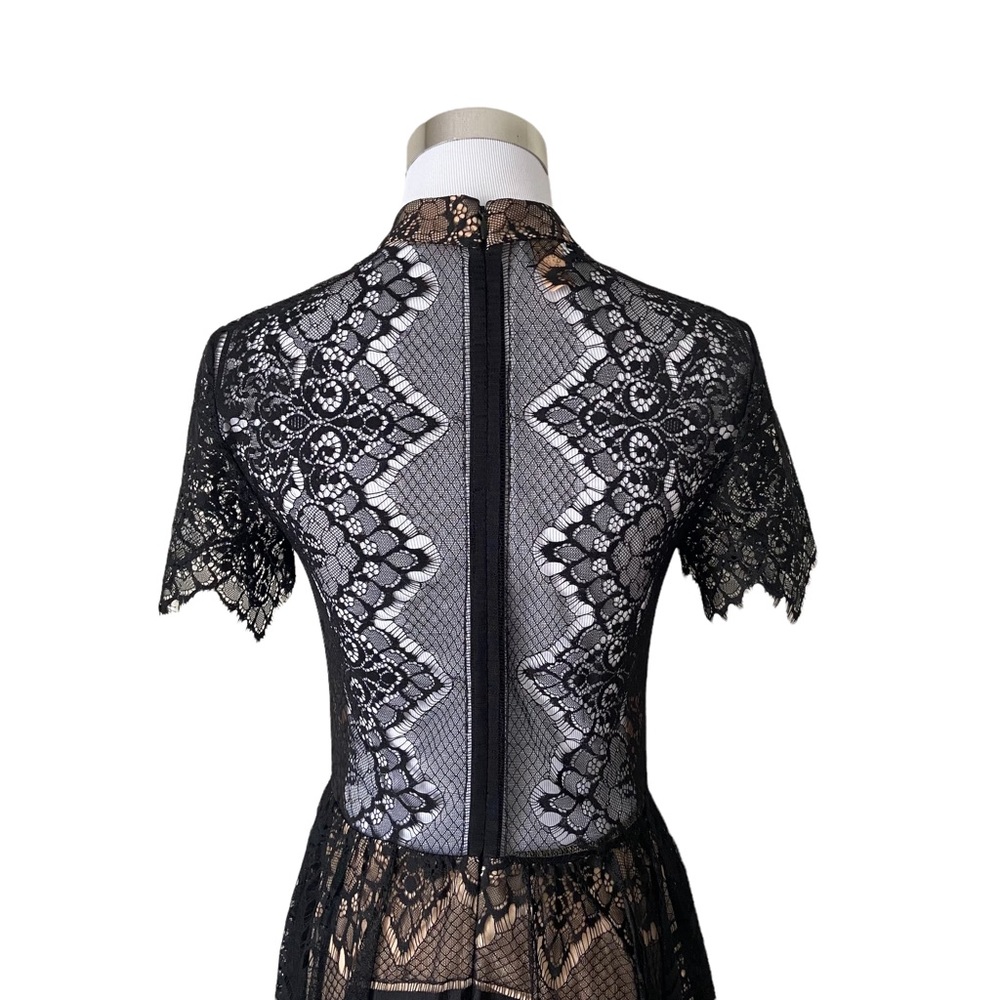 Lulu’s Ryse the Label Katie Black and Nude Lace Short Sleeve Skater Dress - Picture 13 of 15